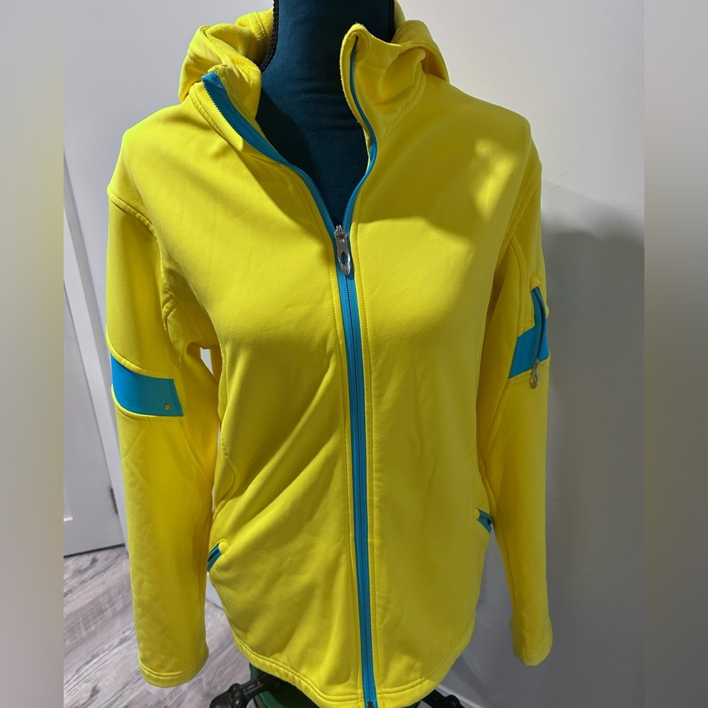 Spyder Neon Yellow Zip Hoodie with Teal Accents